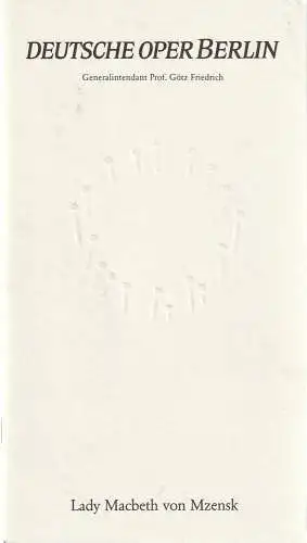Deutsche Oper Berlin, Götz Friedrich, Günther Uecker ( Prägung der Titelseite ), Curt A. Roesler: Programmheft Dmitri Schostakowitsch LADY MACBETH VON MZENSK Prägung Günther Uecker. 