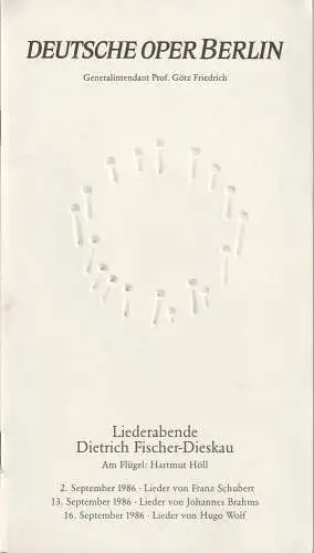 Deutsche Oper Berlin, Götz Friedrich, Günther Uecker ( Prägung der Titelseite ), Karin Heckermann: Programmheft LIEDERABENDE DIETRICH FISCHER-DIESKAU 1986 Prägung GÜNTHER UECKER. 