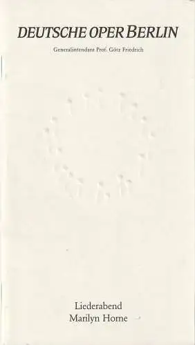 Deutsche Oper Berlin, Götz Friedrich, Günther Uecker ( Prägung der Titelseite ): Programmheft LIEDERABEND MARILYN HORNE Berlin 1990 Prägung Günther Uecker. 