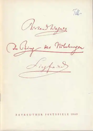 Bayreuther Festspiele 1969, Wolfgang Wagner, Herbert Barth: Programmheft Richard Wagner SIEGFRIED Bayreuther Festspiele 1969 VII. 