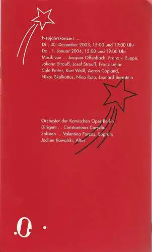 Komische Oper Berlin, Andreas Homoki, Kirill Petrenko, Malte Krasting: Programmheft NEUJAHRSKONZERT 1. Januar 2004. 