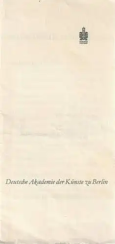 Deutsche Akademie der Künste zu Berlin: Programmheft DEUTSCHE DICHTUNG UND MUSIK 9. Oktober 1962. 