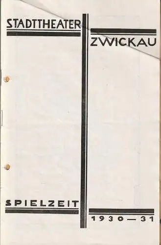 Stadttheater Zwickau, Stadttheater Reichenbach, Wolfgang Poppe: Programmheft Brandon Thomas CHARLEYS TANTE 31. Oktober 1930. 