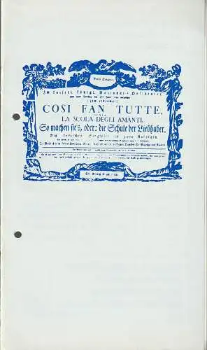 Städtische Theater Karl-Marx-Stadt, Gerhard Meyer, Angela Brandt: Programmheft Wolfgang Amadeus Mozart COSI FAN TUTTE Karl-Marx-Stadt 1984. 