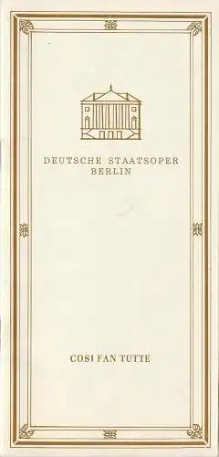 Deutsche Staatsoper Berlin Deutsche Demokratische Republik, Janos Liebner: Programmheft Wolfgang Amadeus Mozart COSI FAN TUTTE 14. November 1982. 