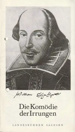 Landesbühnen Sachsen, Alfred Lübke, Margitta Jänsch, Karl Koppe: Programmheft Shakespeare DIE KOMÖDIE DER IRRUNGEN Landesbühnen Sachsen 1979. 
