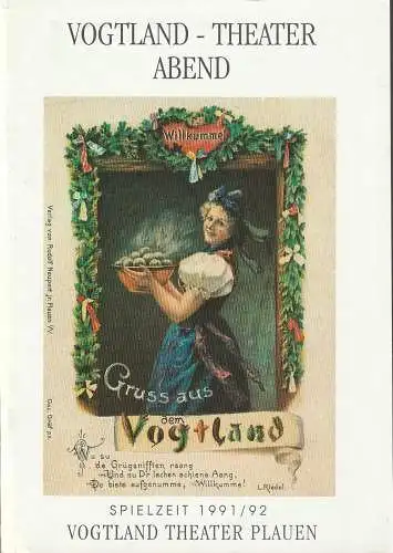 Vogtland Theater Plauen, Dieter Roth, Babette Zaumseil: Programmheft VOGTLAND - THEATER ABEND  PLAUEN BEI NACHT Theater Plauen 1992. 
