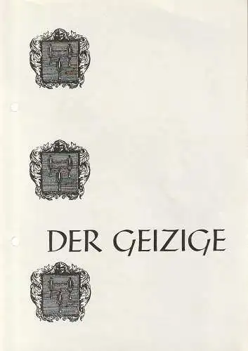 Landesbühne Niedersachsen Nord, Wilhelmshaven, Rudolf Stromberg, Ehrhard Reinicke: Programmheft Moliere DER GEIZIGE Wilhelmshaven 1965. 