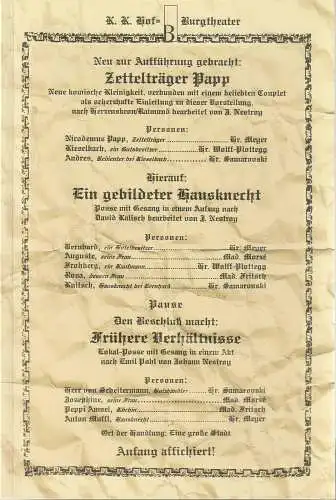 Burgtheater, Klaus Bachler, Hans Mrak, Reinhard Werner (Probenfotos): Programmheft Johann Nestroy ZETTELTRÄGER PAPP Burgtheater Wien 2004. 