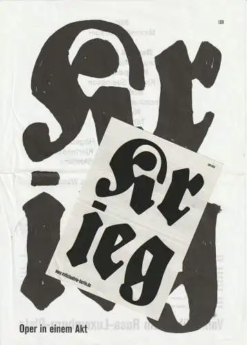 Volksbühne am Rosa-Luxemburg-Platz, Henning Nass: Theaterzettel Uraufführung  Kjartan Sveinsson KRIEG Volksbühne Berlin, 2016. 