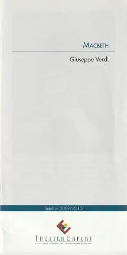 Theater Erfurt, Guy Montavon, Ruth Hardt, Bernadette Israel: Programmheft Giuseppe Verdi MACBETH Theater Erfurt 2010. 