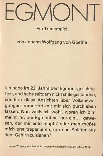 Deutsches Theater Berlin, Staatstheater der DDR, Dieter Mann, Hans-Martin Rahner, Heinz Rohloff: Programmheft Johann Wolfgang von Goethe EGMONT Deutsches Theater Berlin DDR 1986. 