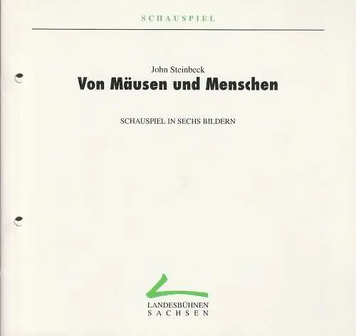 Landesbühnen Sachsen, Christian Schmidt, Gisela Zürner: Programmheft John Steinbeck VON MÄUSEN UND MENSCHEN Premiere 13. März 1993 Spielzeit 1992 / 93 Heft 8. 