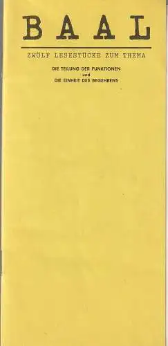 Berliner Ensemble Staatstheater der DDR, Manfred Wekwerth, Wolfgang Engler, Karl-Heinz Drescher: Programmheft Bertolt Brecht BAAL Berliner Ensemble 1988. 