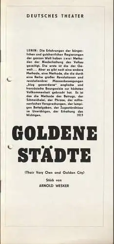 Deutsches Theater Kammerspiele Staatstheater der DDR, Hanns Anselm Perten, Renate Waack, Heinz Rohloff: Programmheft Arnold Wesker GOLDENE STÄDTE. 