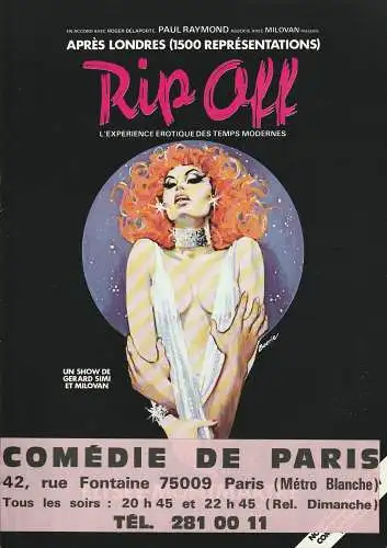 Paul Raymond, Milovan, Comedie de Paris: Programmheft Gerard Simi et Milovan RIP OFF L'EXPERIENCE EROTIQUE DES TEMPS MODERNES. 