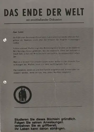 Städtische Bühnen Erfurt, Bodo Witte, Ute Unger, Kaspar Königshof, Jutta Mager: Programmheft Arthur Kopit DAS ENDE DER WELT Städtische Bühnen Erfurt 1986. 