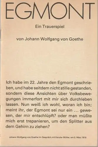 Deutsches Theater Berlin, Staatstheater der DDR, Dieter Mann, Helmut Rabe, Hans-Martin Rahner, Heinz Rohloff: Programmheft Johann Wolfgang von Goethe EGMONT Deutsches Theater Berlin 1986. 