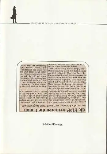 Staatliche Schauspielbühnen Berlin, Heribert Sasse, Frank Arnold: Programmheft Jean-Paul Sartre DIE SCHMUTZIGEN HÄNDE Premiere 21. September 1985 Schiller-Theater Spielzeit 1985 / 86. 