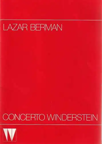 CONCERTO WINDERSTEIN: Programmheft LAZAR BERMAN 13. April 1987 Herkulessaal der Residenz. 