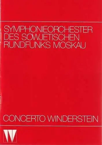 CONCERTO WINDERSTEIN: Programmheft SYMPHONIEORCHESTER DES SOWJETISCHEN RUNDSFUNKS MOSKAU 15. März 1987 Philharmonie. 
