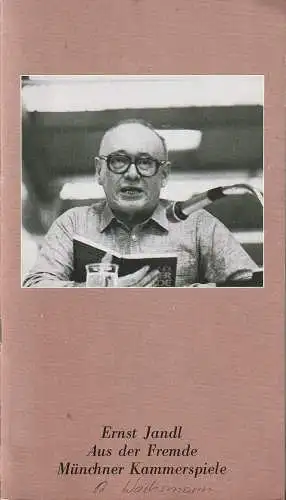 Münchner Kammerspiele, Michael Wachsmann, Wolfgang Zimmermann: Programmheft Ernst Jandl AUS DER FREMDE Münchner Kammerspiele 1980. 