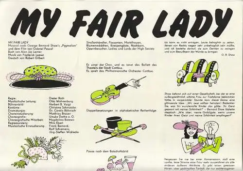 Theater der Stadt Cottbus, Johannes Steurich, Jutta Maria Winkler, Carola Böhnisch, Meinhard Bärmich: Programmheft Frederick Loewe MY FAIR LADY  Theater Cottbus 1988. 