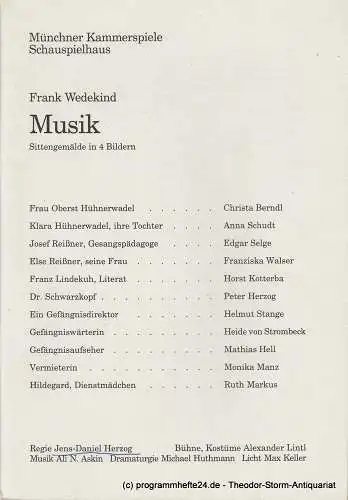Münchner Kammerspiele, Schauspielhaus, Dieter Dorn, Michael Huthmann, Wolfgang Zimmermann, Marc Gegenfurtner: Programmheft MUSIK. Sittengemälde von Frank Wedekind. Spielzeit 1994 / 95 Heft 5. 