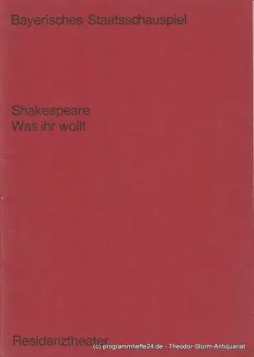 Bayerisches Staatsschauspiel, Residenztheater: Programmheft Was Ihr wollt von William Shakespeare. Premiere 18. Januar 1970. 