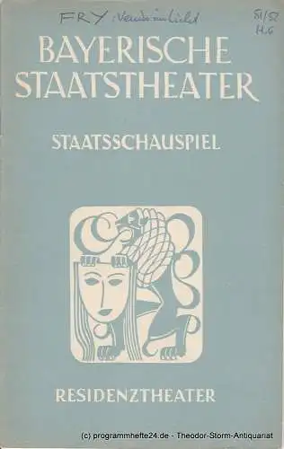 Bayerisches Staatstheater, Staatsschauspiel, Residenztheater, Alois Johannes Lippl: Programmheft Venus im Licht von Christopher Fry Residenztheater 1952. 