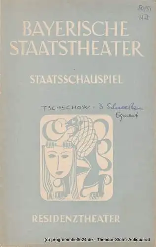 Bayerisches Staatstheater, Staatsschauspiel, Theater am Brunnenhof, Alois Johannes Lippl, Hermann Wenninger, Max Högl: Programmheft Drei Schwestern / Egmont Spielzeit 1950 / 51 Heft 7. 
