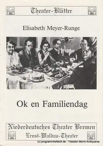 Niederdeutsches Theater Bremen, Ernst Waldau Theater, Walter Ernst, Heinz Stöver, Wolfgang Rostock: Programmheft Ok en Familiendag Niederdeutsches Theater Bremen 1985. 