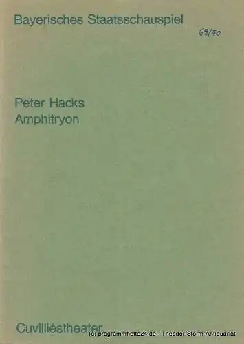 Bayerisches Staatsschauspiel, Helmut Henrichs, Ernst Wendt, Urs Jenny, Michael Eberth: Programmheft AMPHITRYON. Komödie von Peter Hacks. Premiere 21. September 1969 Cuvilliestheater. 