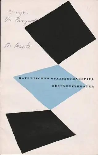 Bayerisches Staatsschauspiel, Kurt Horwitz, Walter Haug: Programmheft Uraufführung Der Plumpsack Bayerisches Staatsschauspiel 1954. 