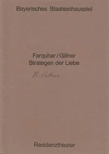 Bayerisches Staatsschauspiel, Helmut Henrichs, Urs Jenny, Dieter Olaf Klama ( Zeichnungen ): Programmheft Strategien der Liebe. Premiere 27. Januar 1972 im Residenztheater. 