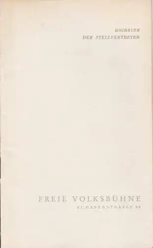 Freie Volksbühne Schaperstrasse 24, Hermann Kleinselbeck: Programmheft Rolf Hochhuth: DER STELLVERTRETER Spielzeit 1962 / 63 Heft 2. 