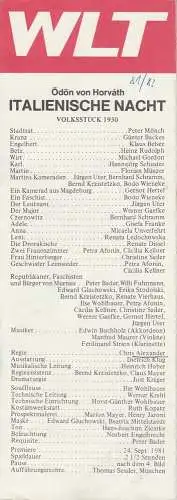 Westfälisches Landestheater, Herbert Hauck, Ernst Franz, Jost Krüger, Norbert-Arnold Rustemeyer: Programmheft Italienische Nacht von Ödön von Horvath. Premiere 24. September 1981. 