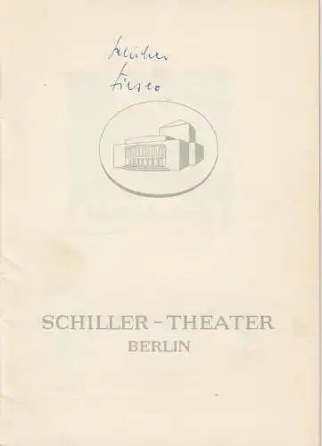 Schiller  Theater Berlin, Boleslaw Barlog, Albert Beßler: Programmheft Die Verschwörung des Fiesko von Genua von Friedrich Schiller. Spielzeit 1958 / 59 Heft 75. 