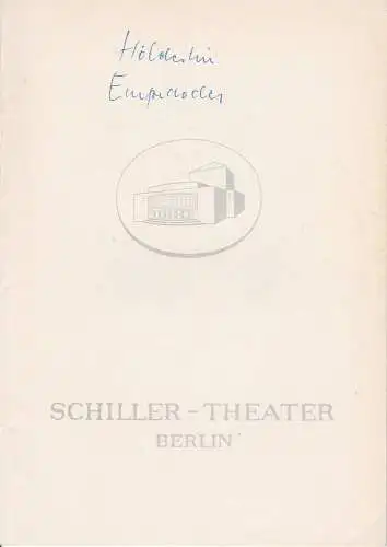 Schiller  Theater Berlin, Boleslaw Barlog, Albert Beßler: Programmheft Empedokles. Fragmente von Friedrich Hölderlin. Spielzeit 1962 / 63 Heft 134. 