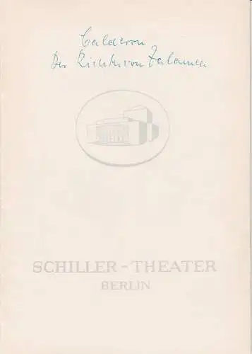 Schiller  Theater Berlin, Boleslaw Barlog, Albert Beßler: Programmheft Der Richter von Zalamea von Calderon de la Barca. Spielzeit 1961 / 62 Heft 114. 