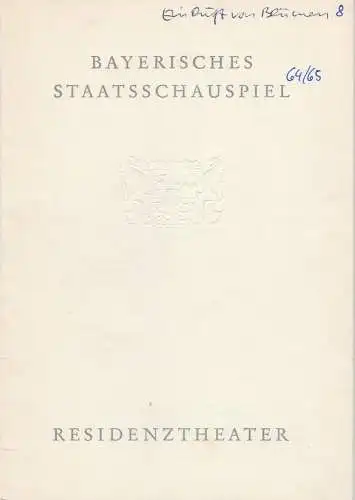 Bayerisches Staatsschauspiel, Residenztheater, Helmut Henrichs, Gerhard Reuter: Programmheft Ein Duft von Blumen von James Saunders. Premiere 23. Mai 1965 Spielzeit 1964 / 65 Heft 8. 