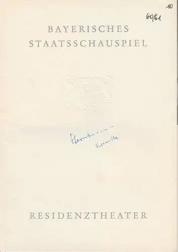 Bayerisches Staatsschauspiel, Residenztheater, Helmut Henrichs, Eckart Stein: Programmheft DIE KASSETTE. Komödie von Carl Sternheim. Premiere 29. Juni 1961 Spielzeit 1960 / 61 Heft 10. 