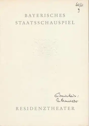Bayerisches Staatsschauspiel, Residenztheater, Helmut Henrichs, Eckart Stein: Programmheft INTERMEZZO von Jean Giraudoux Premiere 10. Juni 1961 Spielzeit 1960 / 61 Heft 9. 