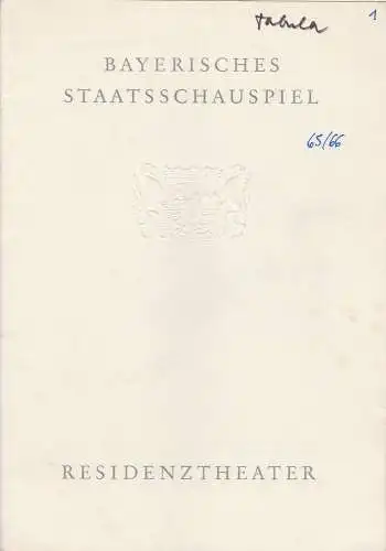 Bayerisches Staatsschauspiel, Residenztheater, Helmut Henrichs, Dieter Hackemann: Programmheft TABULA RASA von Carl Sternheim Residenztheater 1965. 