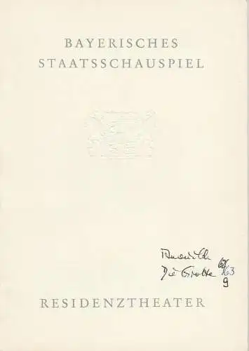 Bayerisches Staatsschauspiel, Residenztheater, Helmut Henrichs, Wolfgang Kirchner: Programmheft  Spielzeit DIE GROTTE von Jean Anouilh Residenztheater 1963. 