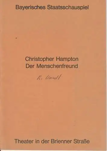 Bayerisches Staatsschauspiel, Helmut Henrichs, Urs Jenny, Florian Mercker: Programmheft Der Menschenfreund. Premiere 25. November 1971 Theater in der Brienner Straße. 