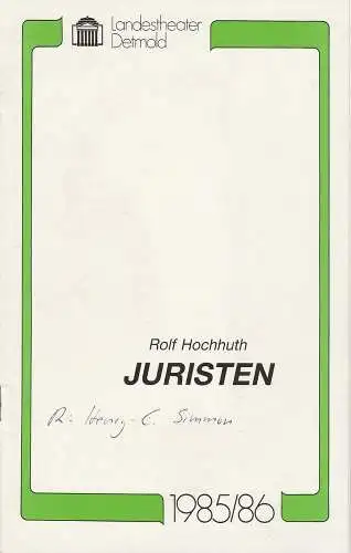 Landestheater Detmold, Gerd Nienstedt, Bruno Scharnberg: Programmheft Rolf Hochhuth: Juristen. Premiere 28. November 1985. 