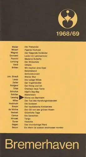 Stadttheater Bremerhaven, Jürgen-Dieter Waidelich, Hans Eckardt: Programmheft Minna von Barnhelm oder Das Soldatenglück. Spielzeit 1968 / 69 Grosses Haus. 