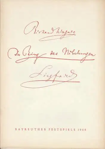 Bayreuther Festspiele, Wolfgang Wagner, Herbert Barth: Programmheft SIEGFRIED Bayreuther Festspiele 1968. 