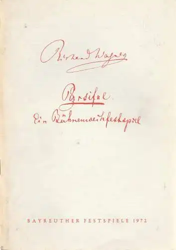 Bayreuther Festspiele 1972, Wolfgang Wagner, Herbert Barth: Programmheft VII Parsifal. Oper von Richard Wagner. 